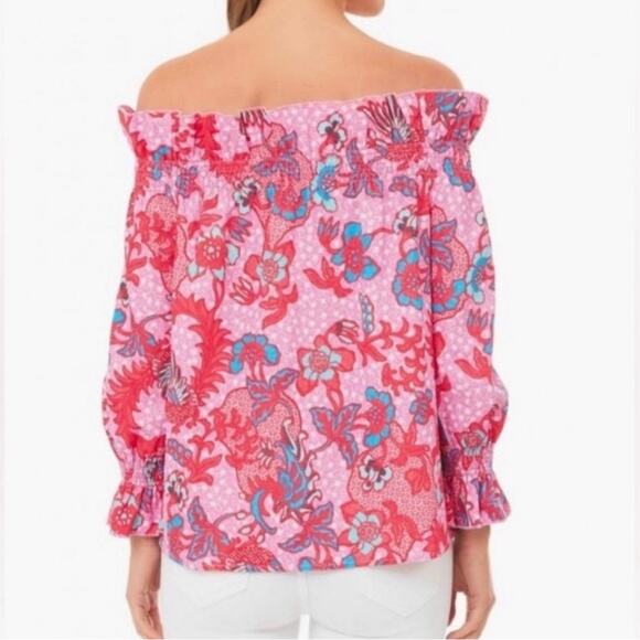 Tuckernuck Pink and Red Floral Off-Shoulder Blouse - Picture 2 of 10